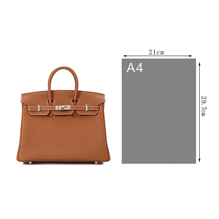 hermes/爱马仕 经典款birkin25系列女士金棕色牛皮银色扣女士手提包