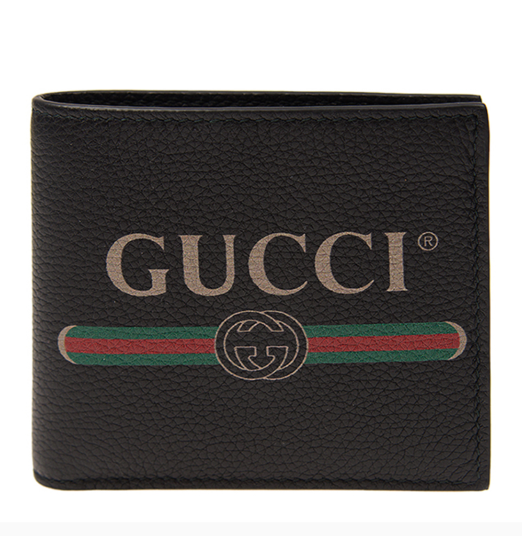 gucci 古驰 男士黑色牛皮经典logo对折短款钱包钱夹