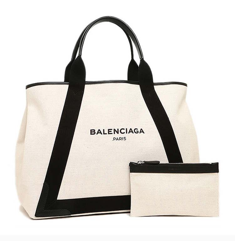 balenciaga 巴黎世家 20春夏 女士黑色/米色logo标识帆布包手提包