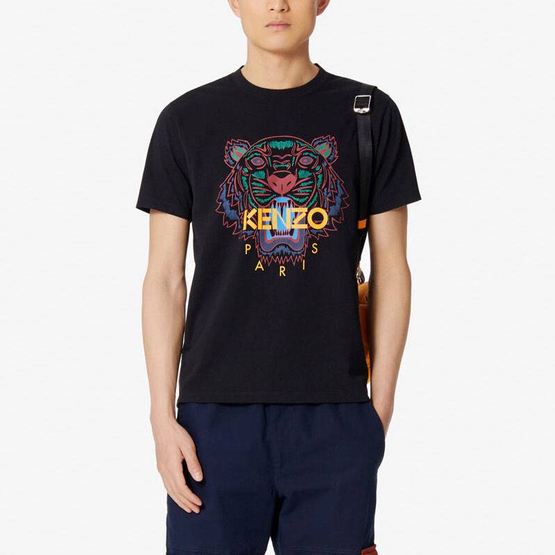 kenzo/高田贤三新款黑色棉质虎头刺绣男士短袖t恤 f965ts0504ya 99
