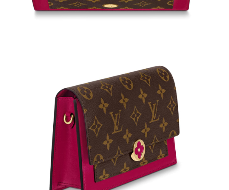 louis vuitton/路易威登 lv女士 帆布包 flore 玫红色老花链条钱包 单