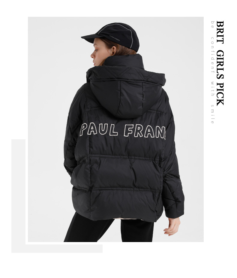 paul frank羽绒服,大嘴猴羽绒服 paul frank 大嘴猴 秋冬新品 2019 羽绒服女 韩版 潮流 连帽 宽松