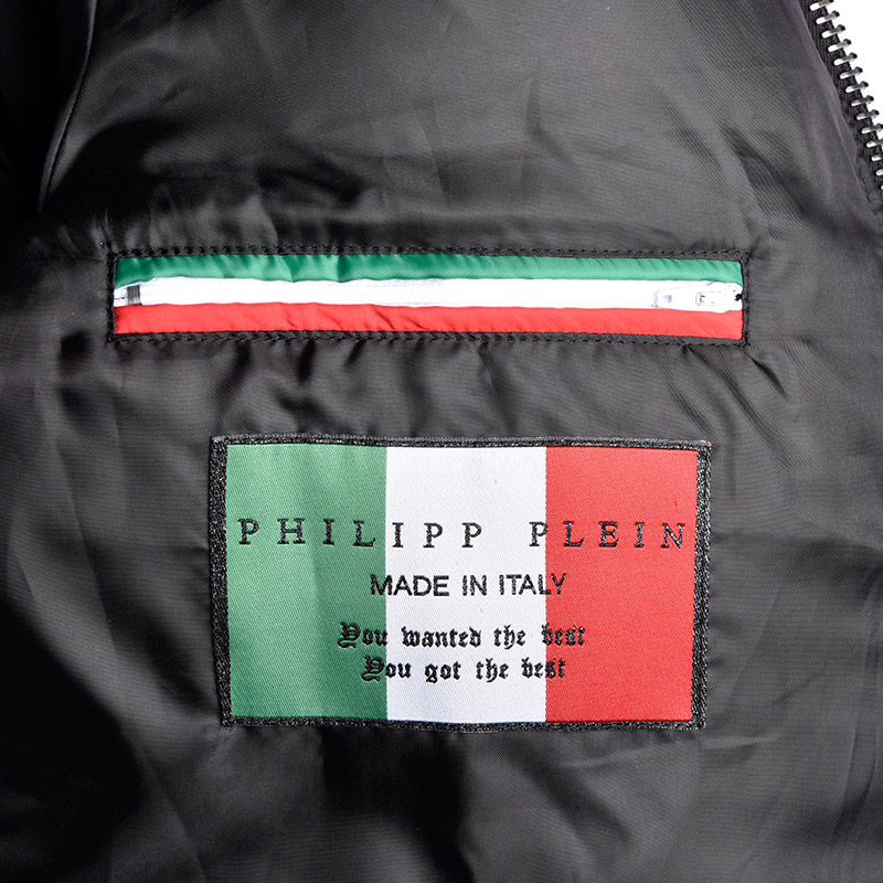 philippplein/菲利普·普兰男士潮流黑色连帽羽绒服