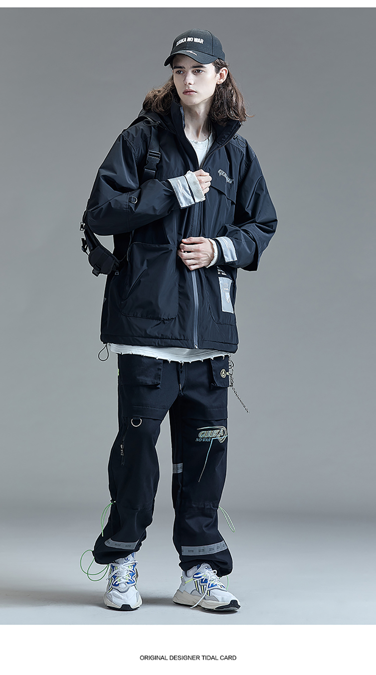 运动 机能 棉服 潮 青少年 嘻哈 反光条 机能风 运动棉衣 外套 街头