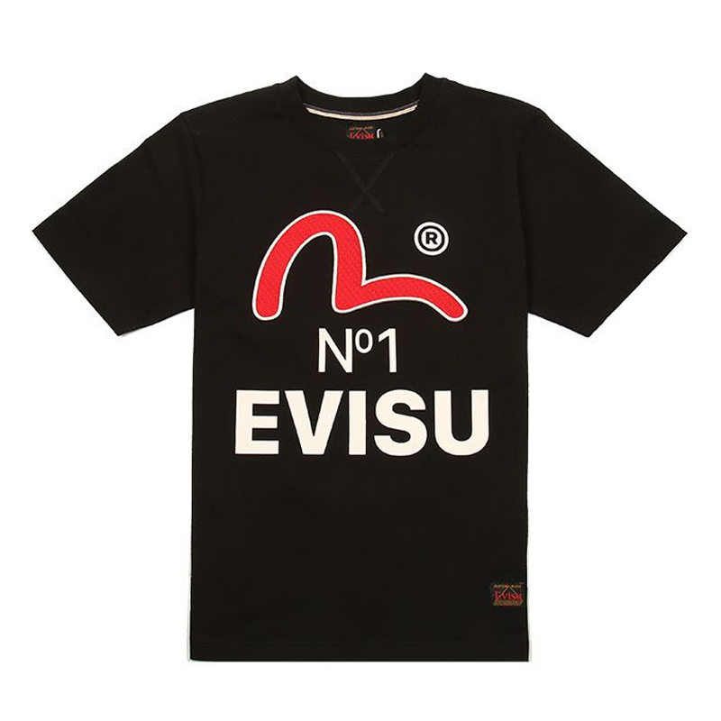 evisu/惠美寿 福神 19秋冬 男士黑色棉质圆领标志及海鸥印花短袖t恤