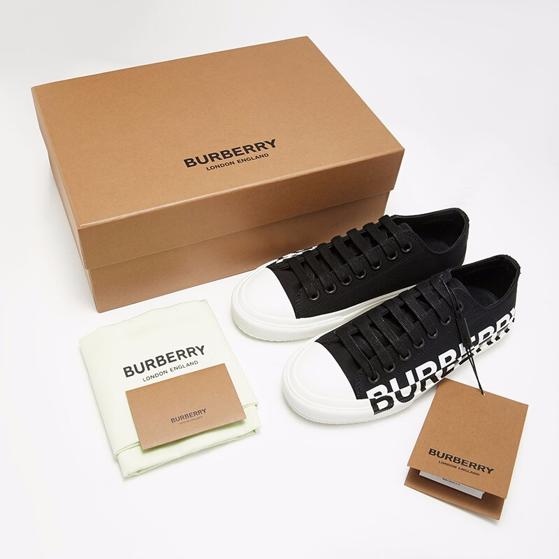 burberry/博柏利 女鞋 19秋冬gabardine系列女士黑色徽标印花棉质系带