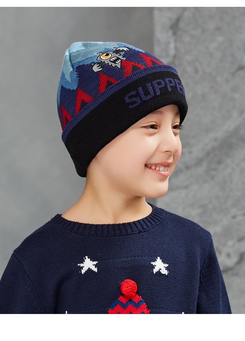 秋冬新品6-9岁套头帽加厚保暖毛线帽男童宝宝针织帽圆顶儿童冬季帽子