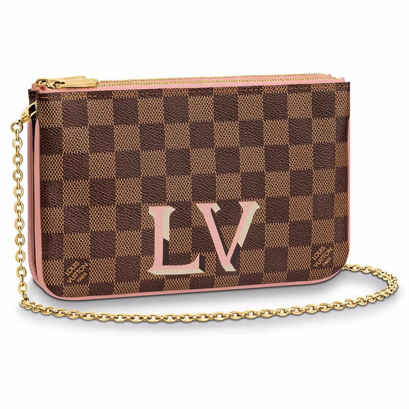 louis vuitton/路易威登 lv女包pochette double zip 棋盘格单肩链条