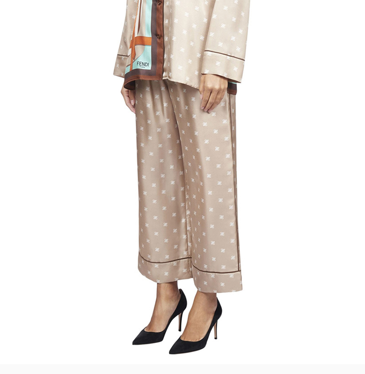 【包税】fendi/芬迪 19秋冬 女士香槟色真丝睡衣裤装