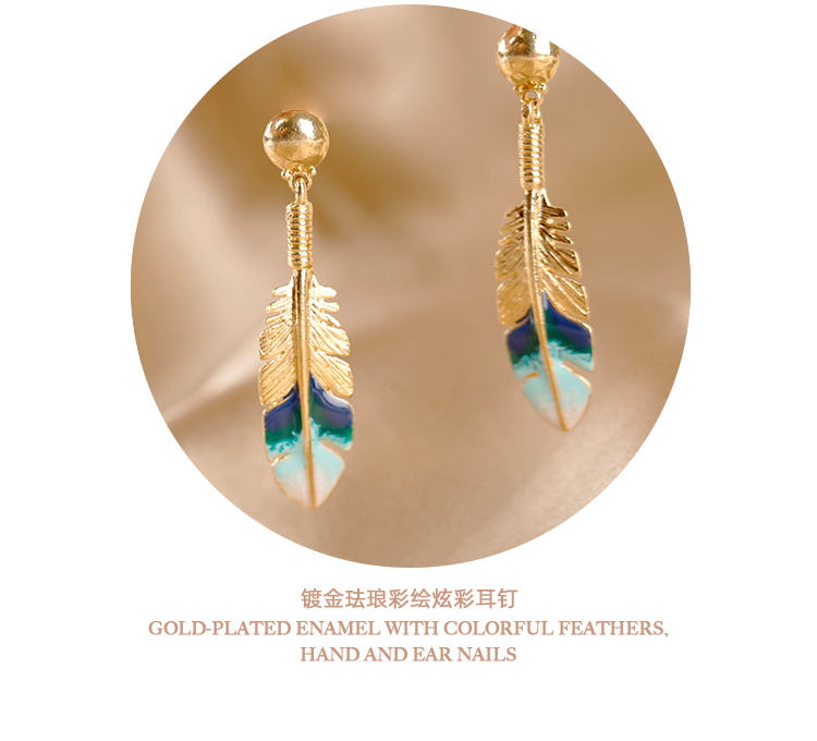 gas bijoux/gas bijoux 法国艺术首饰 羽毛系列 彩绘镀金耳针耳环 送