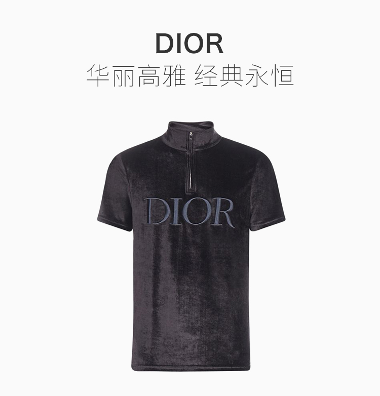 dior/迪奥 男士天鹅绒logo刺绣半高领时尚男士短袖t恤