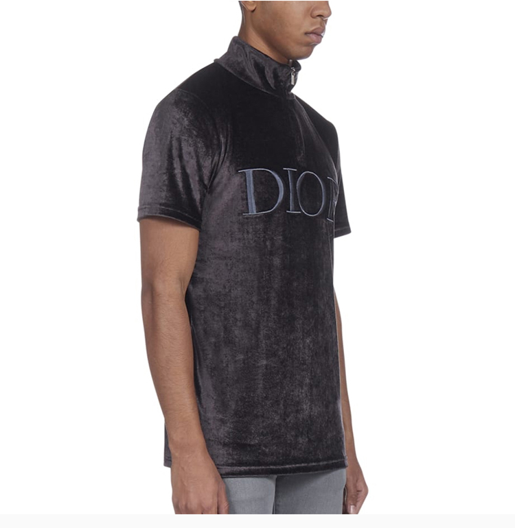 dior/迪奥 19秋冬 男士天鹅绒logo刺绣半高领时尚短袖t恤