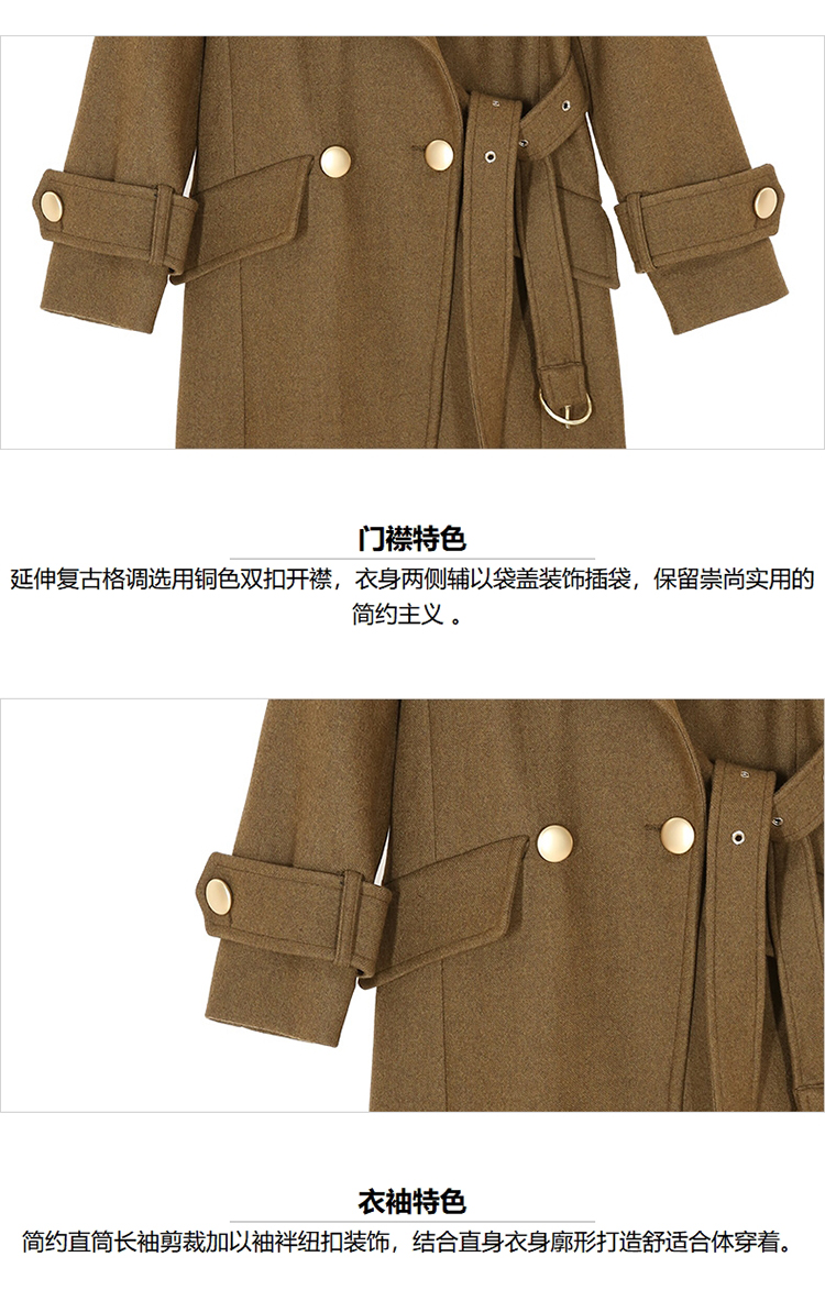 edition复古翻领毛呢大衣冬中长款双扣系腰带ea174ovc102moco女士大衣