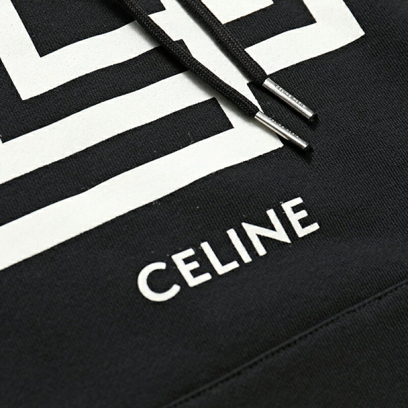 celine/赛琳男装 字母印花男士黑色棉质长袖连帽卫衣 2y005612g-38aw