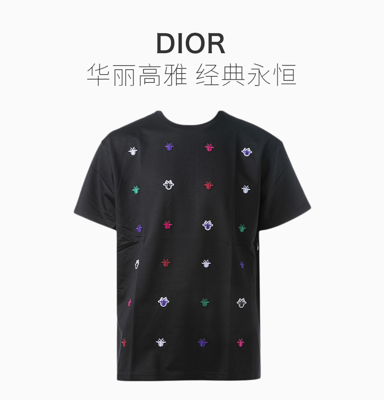 【包邮包税】dior/迪奥 19秋冬 男士黑色棉质排列图案圆领短袖t恤