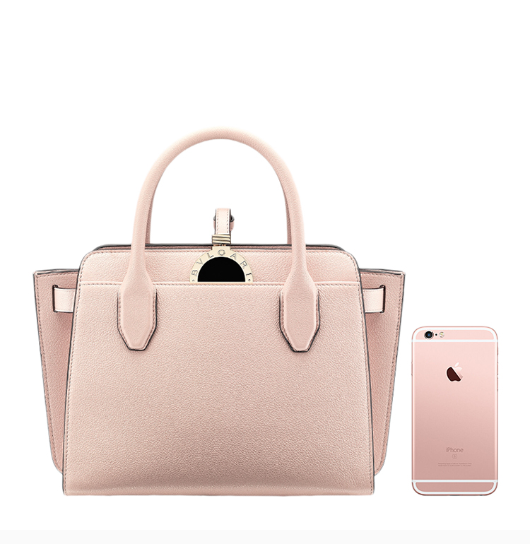 bvlgari/宝格丽 alba系列 女士玫粉色小牛皮双logo托特包女士手提包