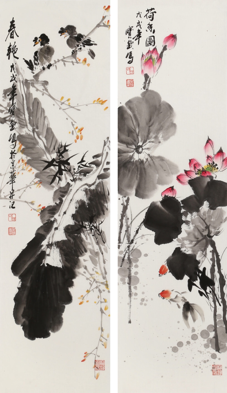 订制 王宝钦 《花鸟四季》/29x103cm x4件/传统水墨