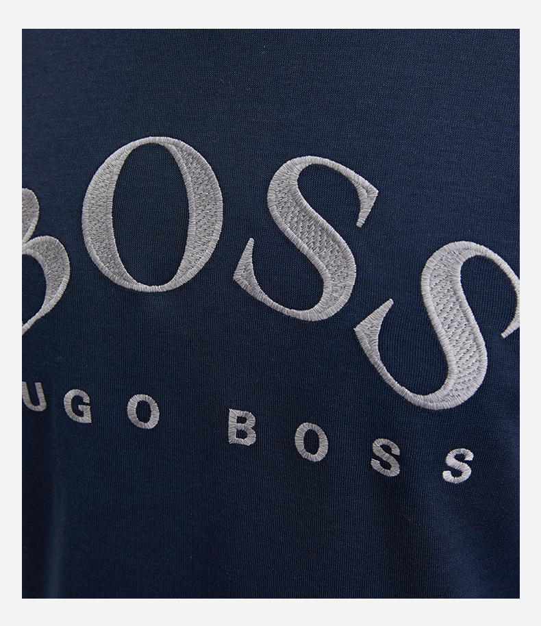 2020春夏 hugo boss/雨果博斯 男士深蓝色混纺绣花字母套头衫/男卫衣