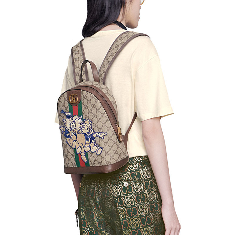 gucci/古驰 女士ophidia系列三只小猪图案gg帆布双肩包 552884 t