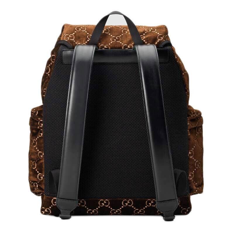 gucci/古驰 20新款男包棕色gg天鹅绒翻盖抽绳双肩背包 574923-gz8ax