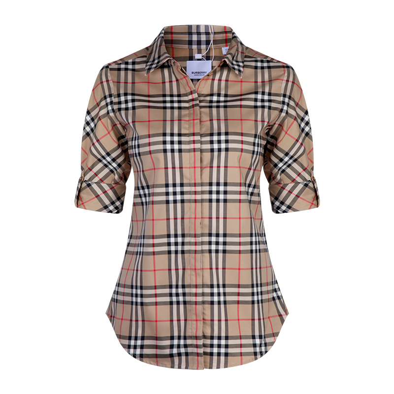 burberry/博柏利 20春夏 格子短袖长袖两穿休闲女士长袖衬衫 8018475