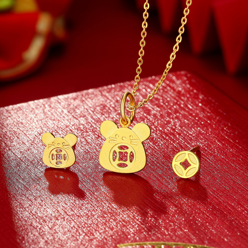 【chj jewellery/潮宏基 潮宏基 囤金鼠宝宝 足金耳钉 eeg30002498