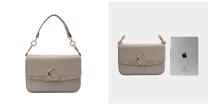 【19秋冬新款】chloe/克洛伊标志性c字logo牛皮革材质青年女士灰色背