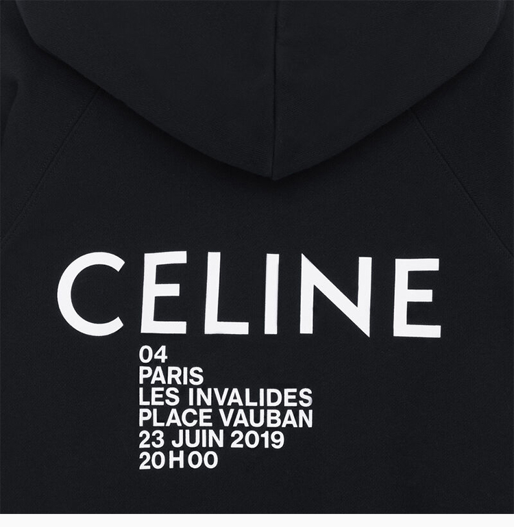 celine/赛琳【20春夏】男装 服装 黑色棉质logo印花绒布连帽运动衫 男