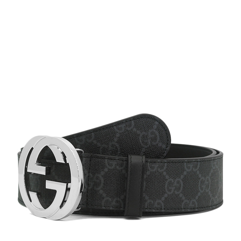 gucci/古驰 男士古驰logo压花牛皮腰带 灰黑色 411924-kgdhx-8449