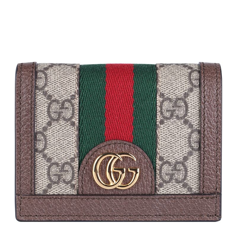 【19秋冬】gucci/古驰 经典双g标志红绿条纹帆布/牛皮卡包对折钱包