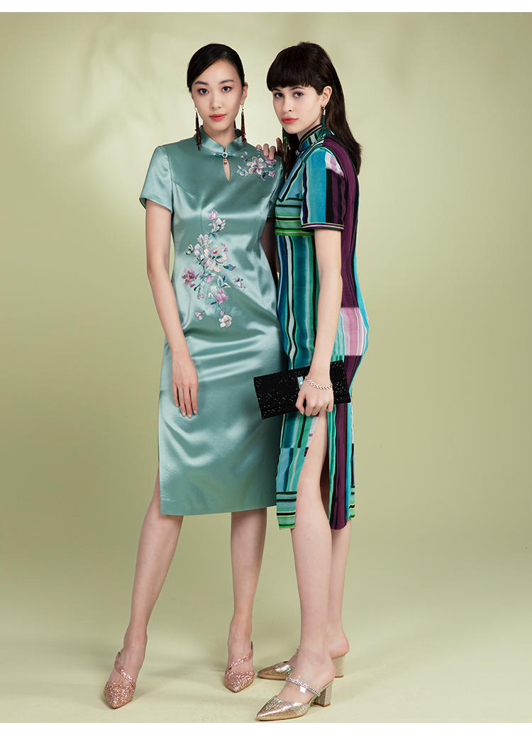londee/龙笛 2020年春夏 新款 女装 中式女旗袍 复古法式浪漫旗袍
