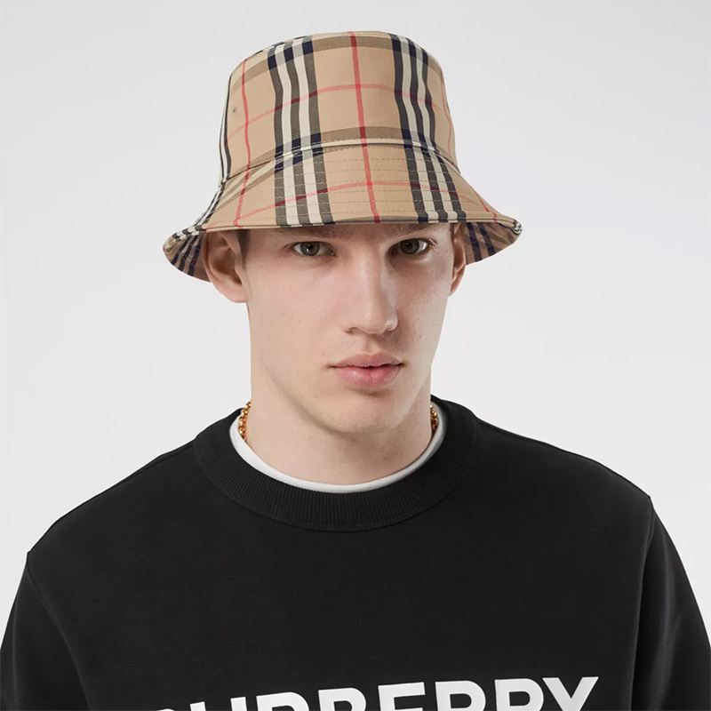 burberry/博柏利 男女同款vintage格纹棉质混纺渔夫帽帽子80269271