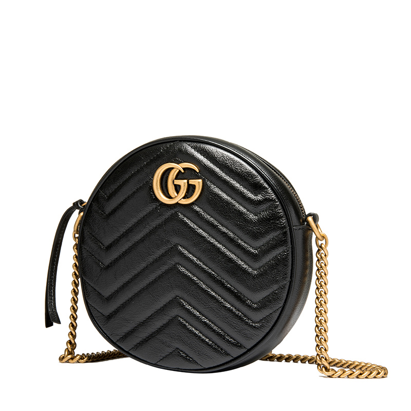 gucci/古驰ggmarmont系列女士圆形黑色迷你链条包斜挎包5501540olet