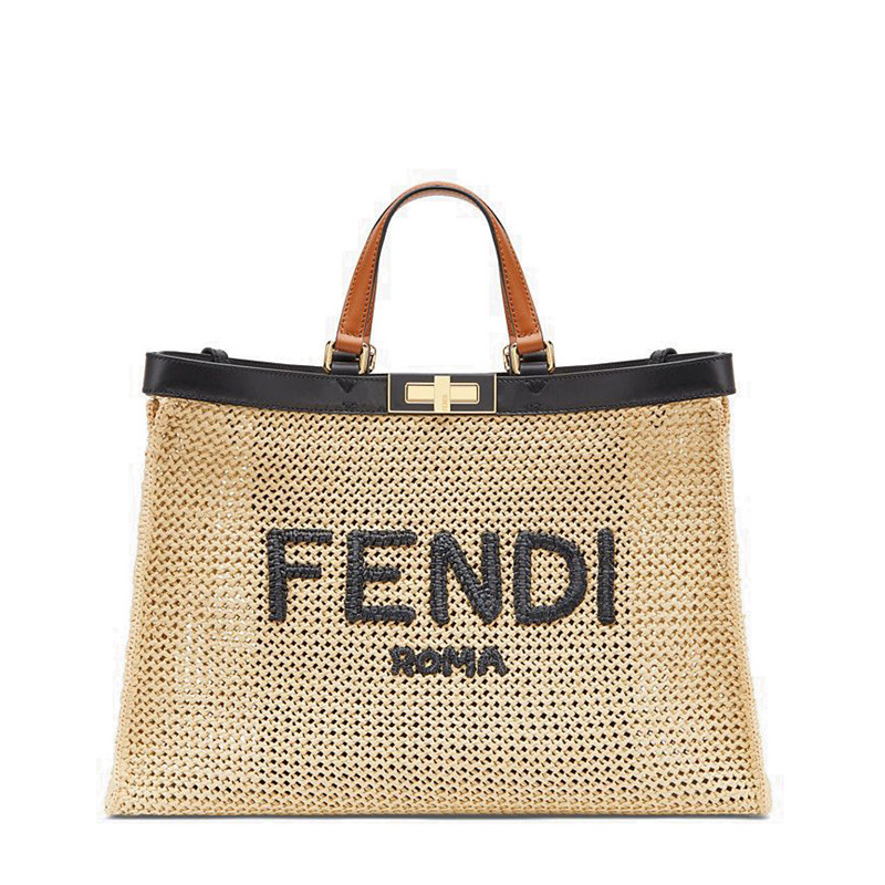 【包税】fendi/芬迪20 中号peekaboo x-tote米白色黏胶纤维手提袋8bh