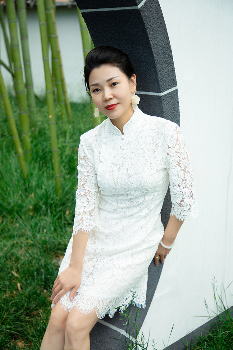 tracy chu/tracy chu朱熙越 夏季新款白色蕾丝新中式女士连衣裙