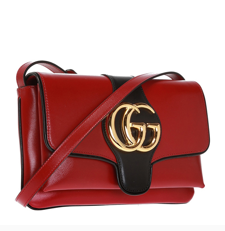 gucci/古驰 arli系列 女士皮质红色拼接双g标识单肩包斜挎包