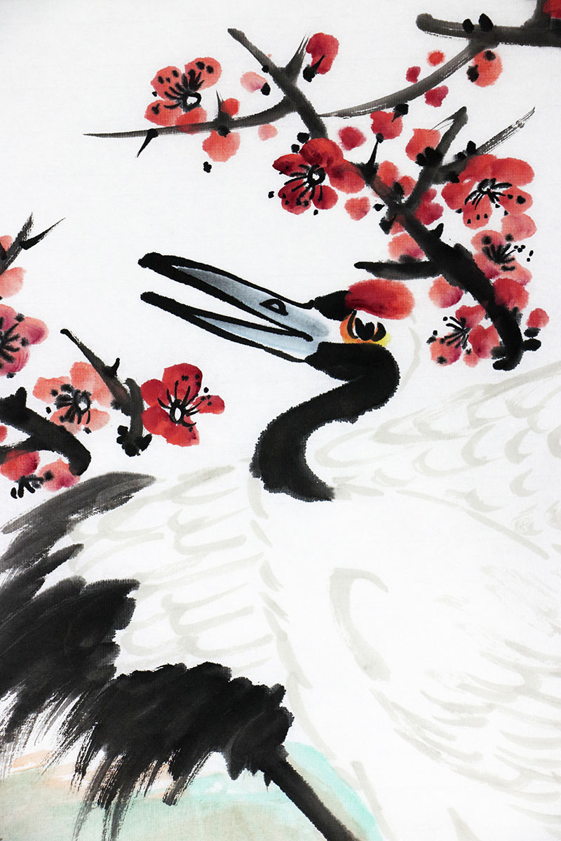 秒杀/中国美术家协会会员詹黎明国画花鸟《梅鹤同春图》/138x69cm