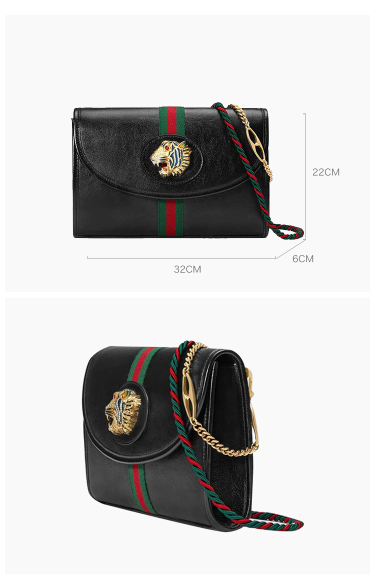 【国内现货】gucci/古驰 女士手拿斜挎包经典牛皮革虎头黑色 5646970