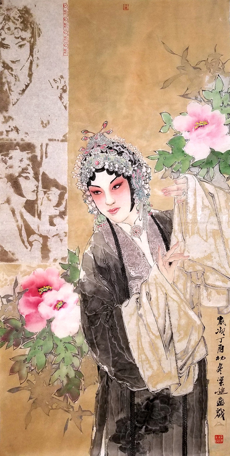 订制/中国美术家协会会员/梁健戏曲人物《好戏连台》69x138cm/传统