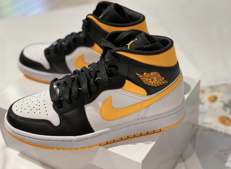 nike/耐克 air jordan 1 mid 男女同款 aj1 中帮 黑黄脚趾 情侣 篮球