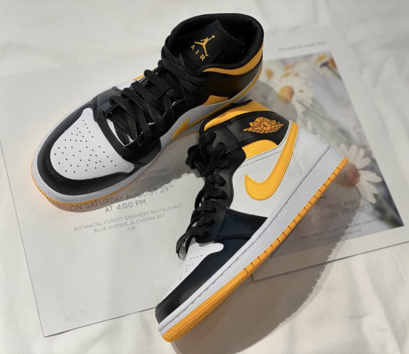 nike/耐克 air jordan 1 mid 男女同款 aj1 中帮 黑黄脚趾 情侣 篮球