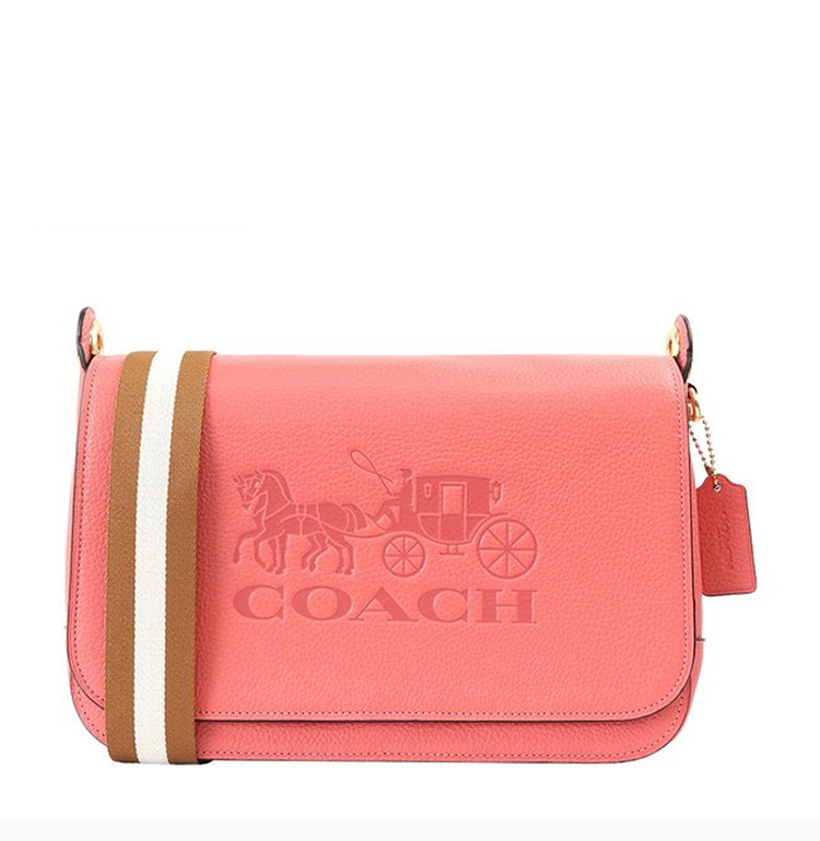 coach/蔻驰【20秋冬新款】【奥莱款】女士橘色皮质字母徽标马车浮雕单