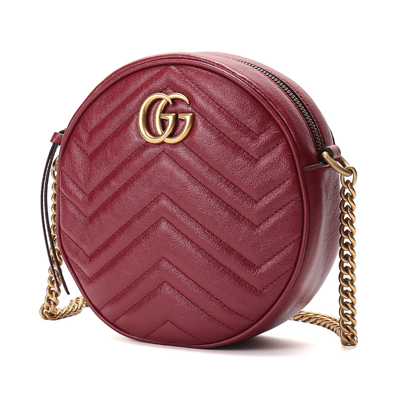 【国内现货】gucci/古驰 女士gg marmont系列皮质圆形单肩斜挎包