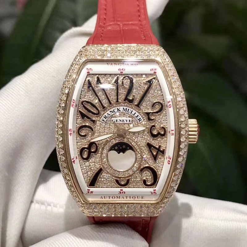 franck muller/法兰克穆勒 v32玫瑰金月相黑盘后镶钻