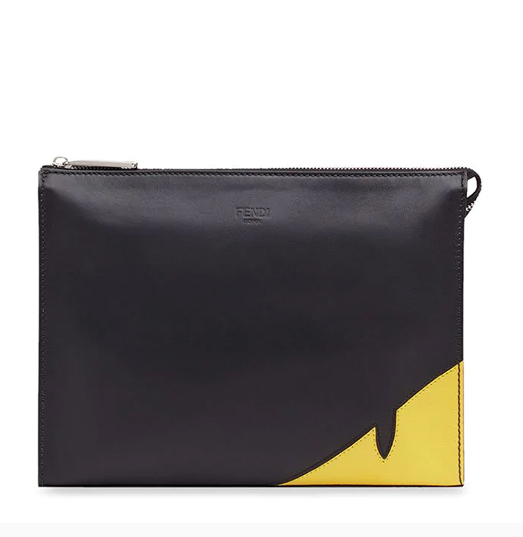fendi/芬迪 男士黄黑拼色小牛皮拉链开合钱包手拿包男包 7va433-a9za