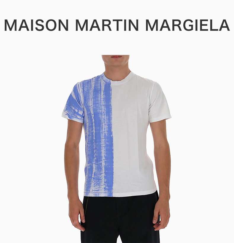 margiela 马丁·马吉拉男装 服饰 白色拼蓝色圆领时尚休闲 男士短袖