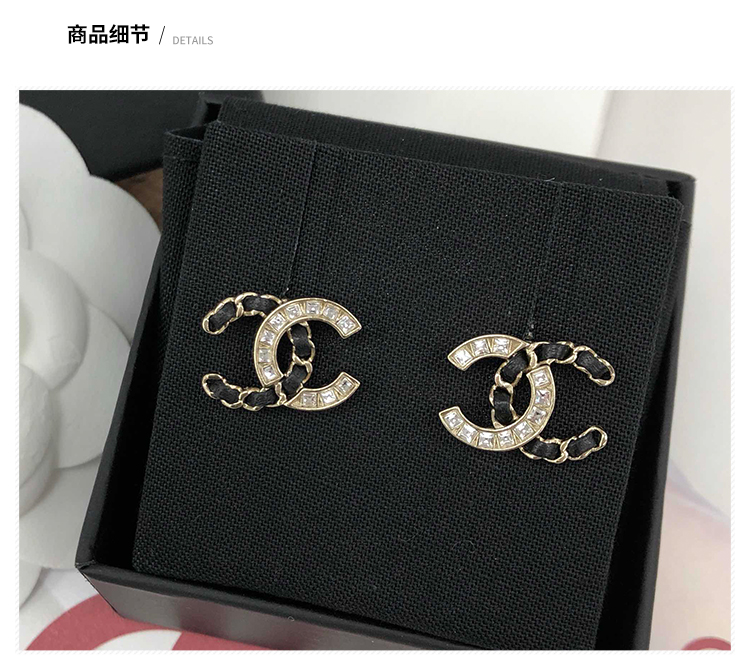 chanel/香奈儿 女士金色/黑色金属cc水钻耳环