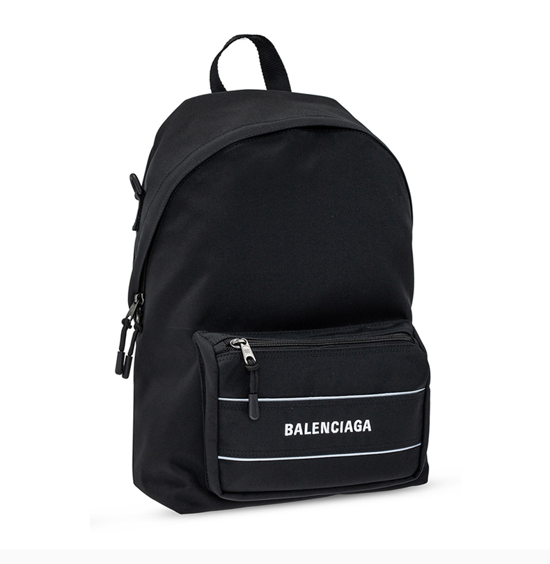 balenciaga/巴黎世家 男士黑色尼龙经典字母徽标印花拉链开合双肩包