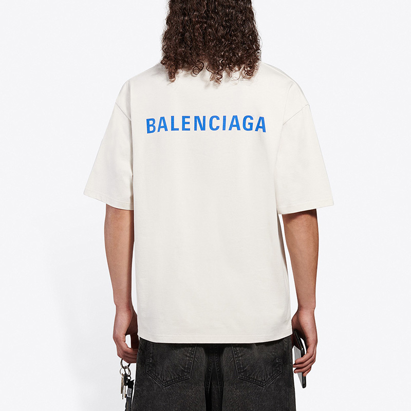 【包税】balenciaga/巴黎世家 21早春新款男士米白色纯棉圆领短袖t恤