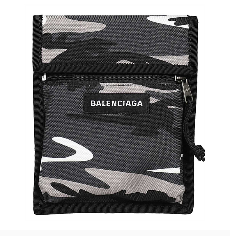 balenciaga/巴黎世家 男士黑白灰拼色再生尼龙迷彩印花字母徽标贴饰单